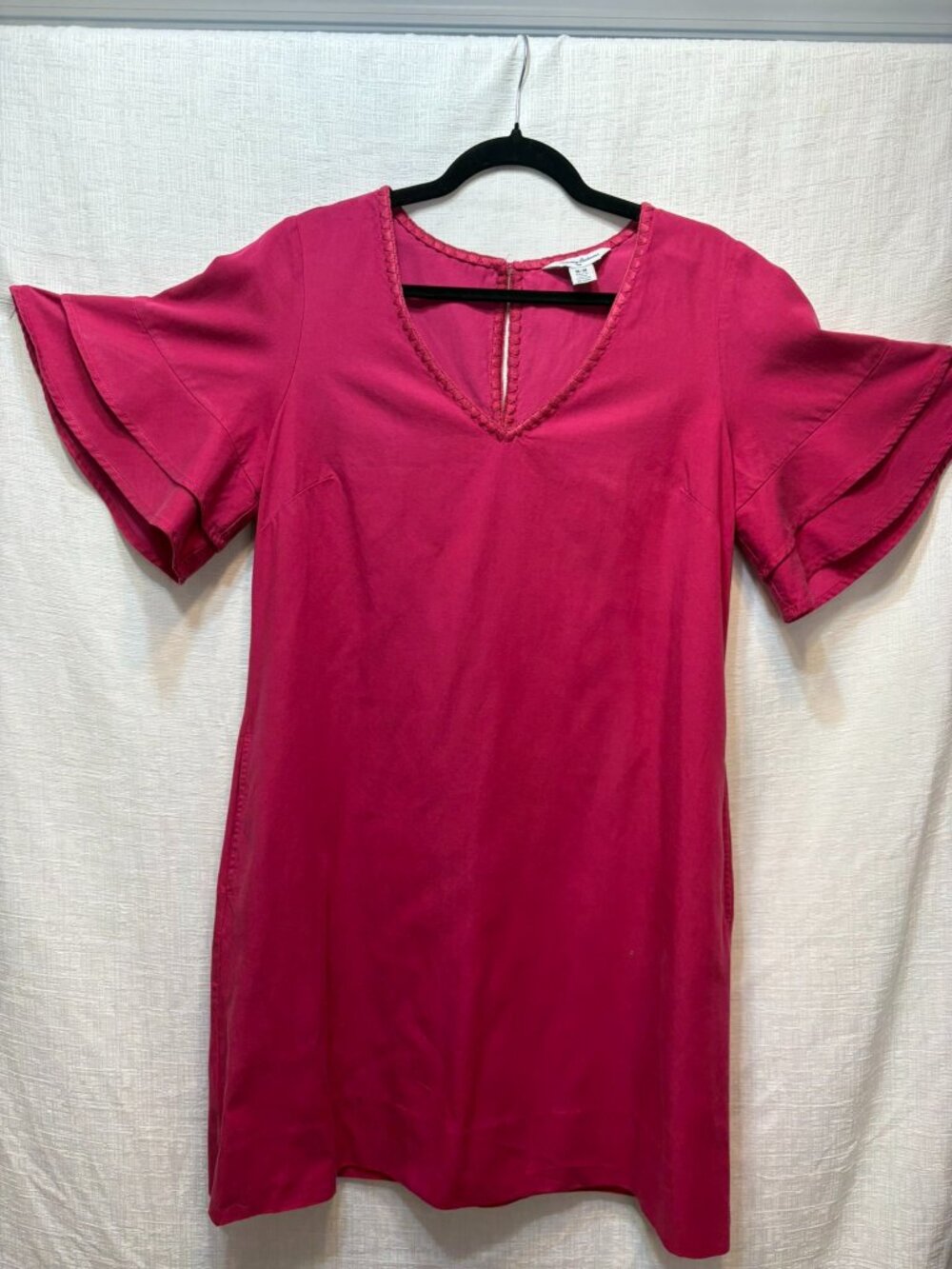 Tommy Bahama Fuchsia Pink Lanailette Flutter Sleeve V-Neck Shift Dress Medium